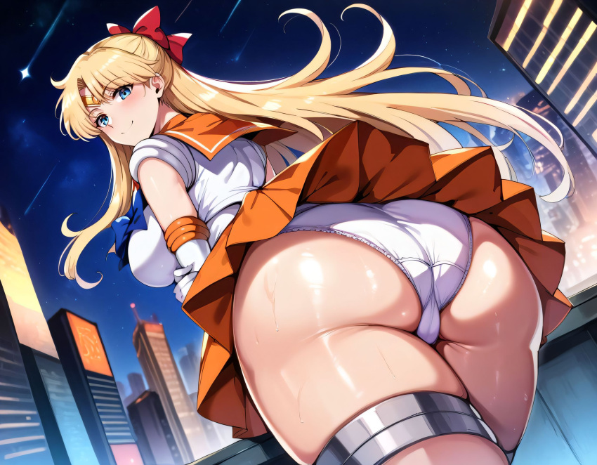 1girls ai_generated alternate_breast_size big_breasts bishoujo_senshi_sailor_moon bostin bow breasts busty clothing curvaceous curvy curvy_body curvy_female curvy_figure female huge_breasts large_breasts minako_aino panties sailor_venus skirt sweat sweating sweaty sweaty_body sweaty_breasts thick_thighs thighs venus_body voluptuous