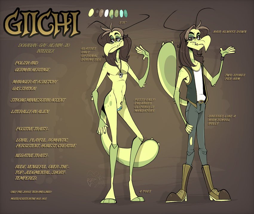 andromorph anthro arthropod clitoris clothing cuntboy dokarian enlarged_clitoris eyewear genitals glasses hanna-barbera insects intersex lazylux mantis model_sheet multiple_poses pose pussy slim solo space_ghost_(series)