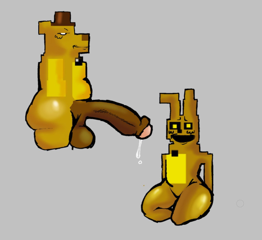 1boy 1boy1girl 1girls balls big_penis five_nights_at_freddy's five_nights_at_freddy's_3 fredbear fredbear_(fnaf) head_empty hung male_focus penis precum spring_bonnie spring_bonnie_(fnaf) sprite_edit sweat tagme thick thick_legs thick_thighs thighs yellow yellow_body yellow_eyes yellow_fur