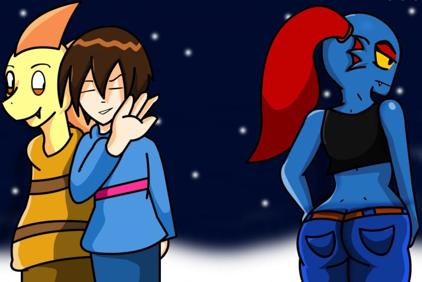 aged_up ass breasts frisk monster_kid toby_fox undertale undertale_(series) undyne