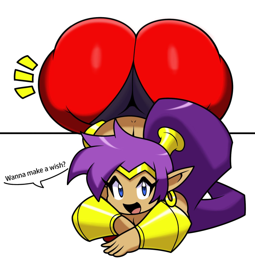 1girls ass ass_bigger_than_head ass_up big_ass big_butt blue_eyes bubble_ass bubble_butt butt_crack butt_crack_outline female female_only head_down_ass_up jutsapostion long_hair looking_at_viewer open_mouth purple_hair shantae shantae_(character) smiling solo white_background