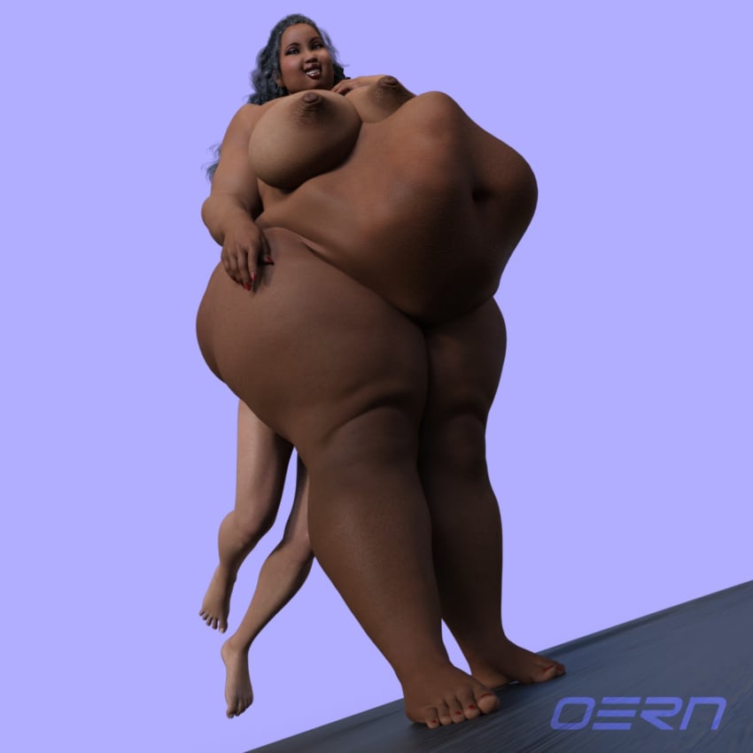 3d anal_vore bbw belly big_belly big_breasts breasts dark-skinned_female dark_skin fat female female_pred huge_belly huge_breasts nipples oern overweight overweight_female same_size_vore vore