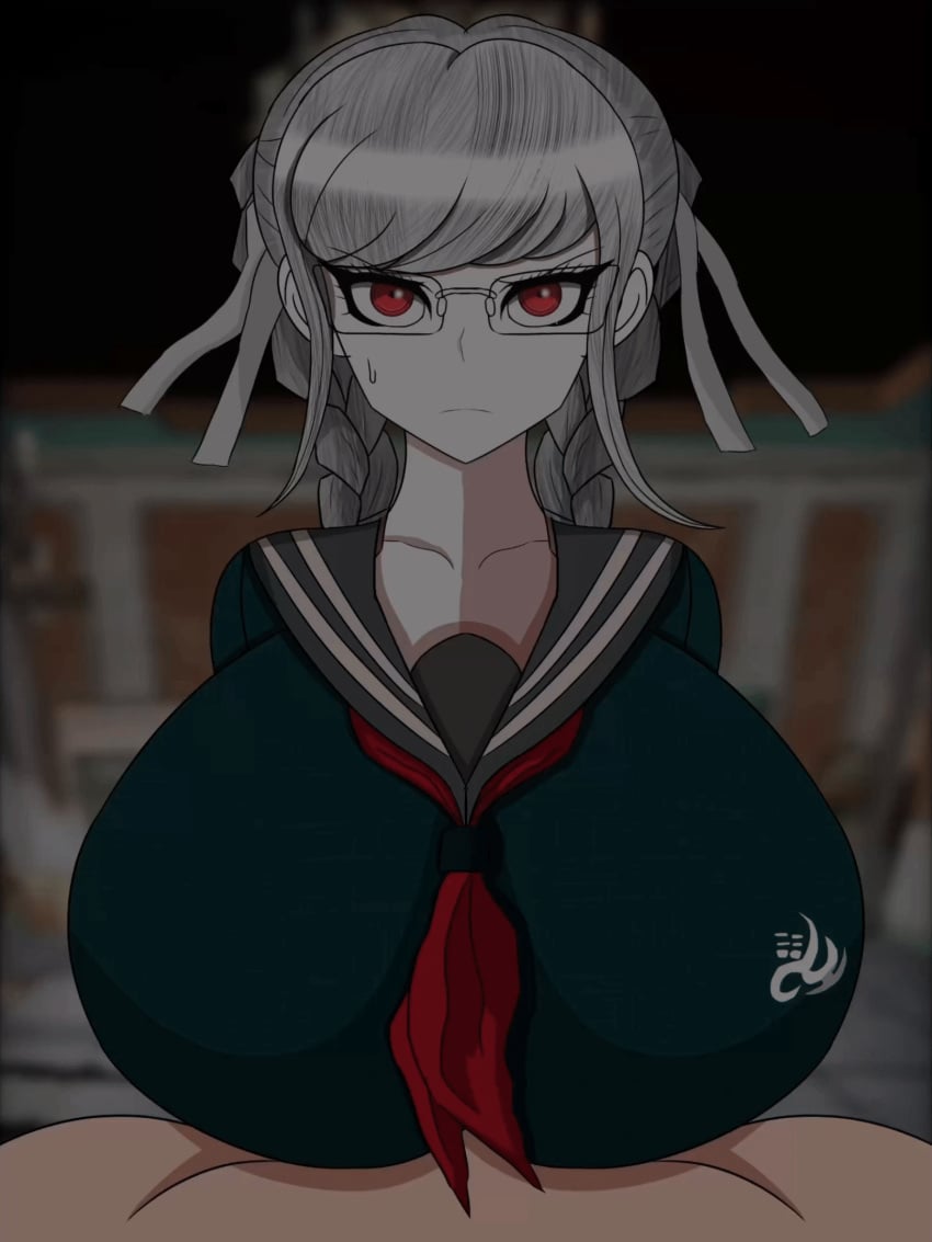 1boy 1girls 2d animated animated_gif beat_banger big_breasts clothed clothed_paizuri danganronpa danganronpa_2:_goodbye_despair gif huge_breasts kosman paizuri paizuri_under_clothes pekoyama_peko penis penis_between_breasts red_eyes ribbon silver_hair solo solo_female