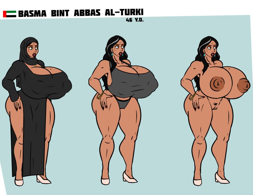 arabian arabian_clothes basma_(sob4art) big_nipples clothed_female dark-skinned_female dark_hair female female_only gilf hijab hijabi huge_breasts huge_butt muslim muslim_female nude_female original_character reference_image reference_sheet sob4art thick_thighs underwear