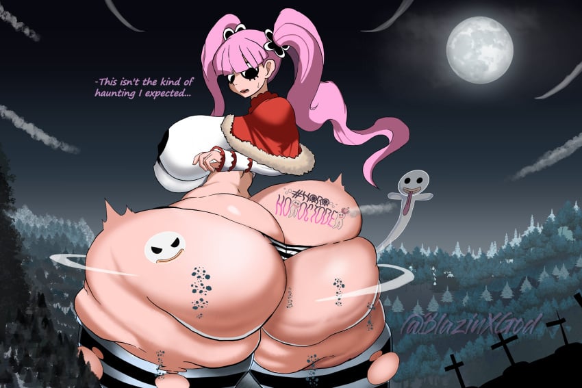 1girls ass big_breasts blazinxgen breasts debris falling_debris falling_rocks female female_only giantess huge_ass moon one_piece panties perona thick_thighs thighs twintails