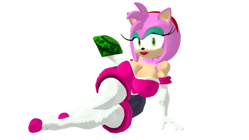 3d amy_rose amy_the_bat anthro anthro_only big_breasts bodysuit chaos_emerald dongdong makeup neckline rouge_the_bat_(cosplay) seductive sonic_(series) spandex_shorts