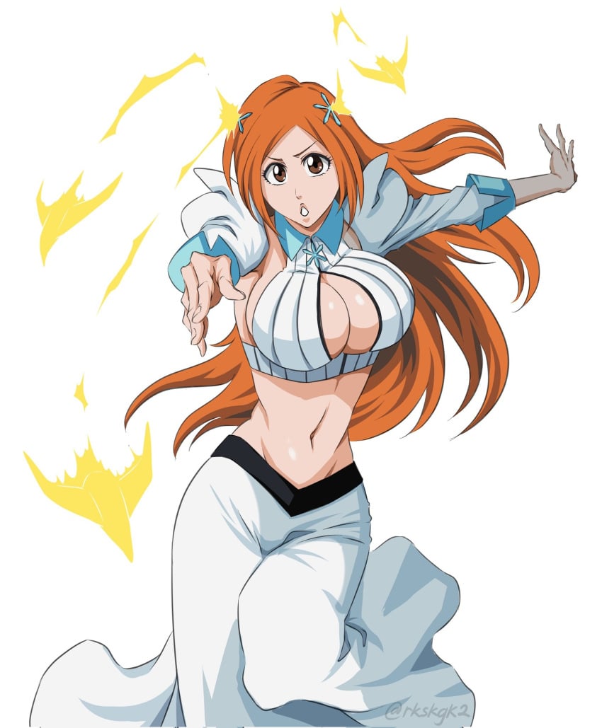 belly big_breasts bleach bleach:_the_thousand-year_blood_war female_only inoue_orihime inoue_orihime long_hair orange_hair rakusakugk skirt