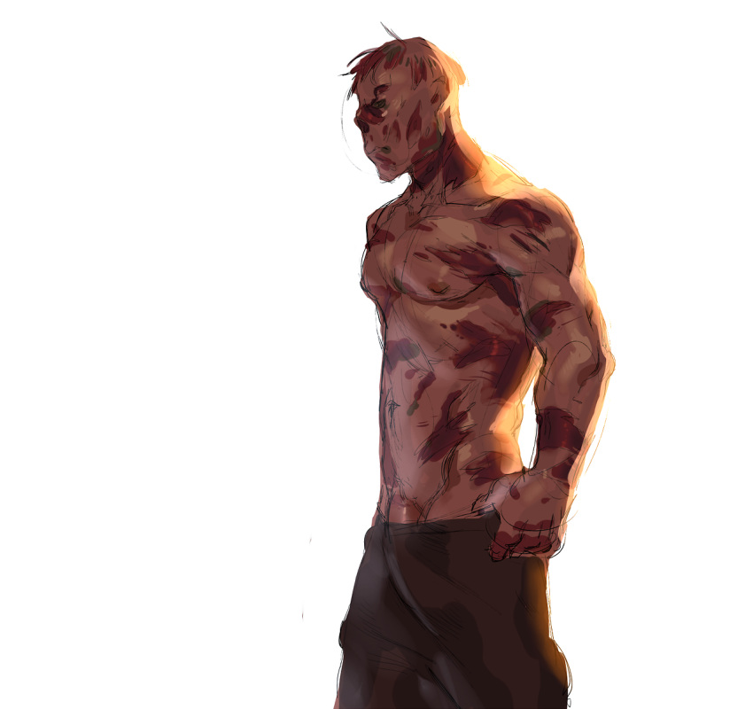 artist_request charon fallout fallout_3 ghoul_(fallout) male male_focus male_only partially_visible_penis penis_outline shirtless sketch solo tagme white_background