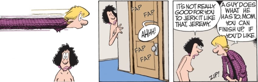 1boy 1boy1girl 1boy1girls 1girl black_hair black_hair_female blonde blonde_hair blonde_hair_male blonde_male boy breasts cartoon cartoony color colored comic comic_page connie_duncan door drawing drawn english english_text fap fapping female girl jeremy_duncan jerking jerking_off jerkingoff line lines male masturbate masturbating masturbation mom mother mother_and_child mother_and_son nipples plad plad_shirt purple_shirt speech_bubble speech_bubbles tagme text text_bubble topless topless_female white_girl white_skin white_skinned white_skinned_female white_skinned_male zits