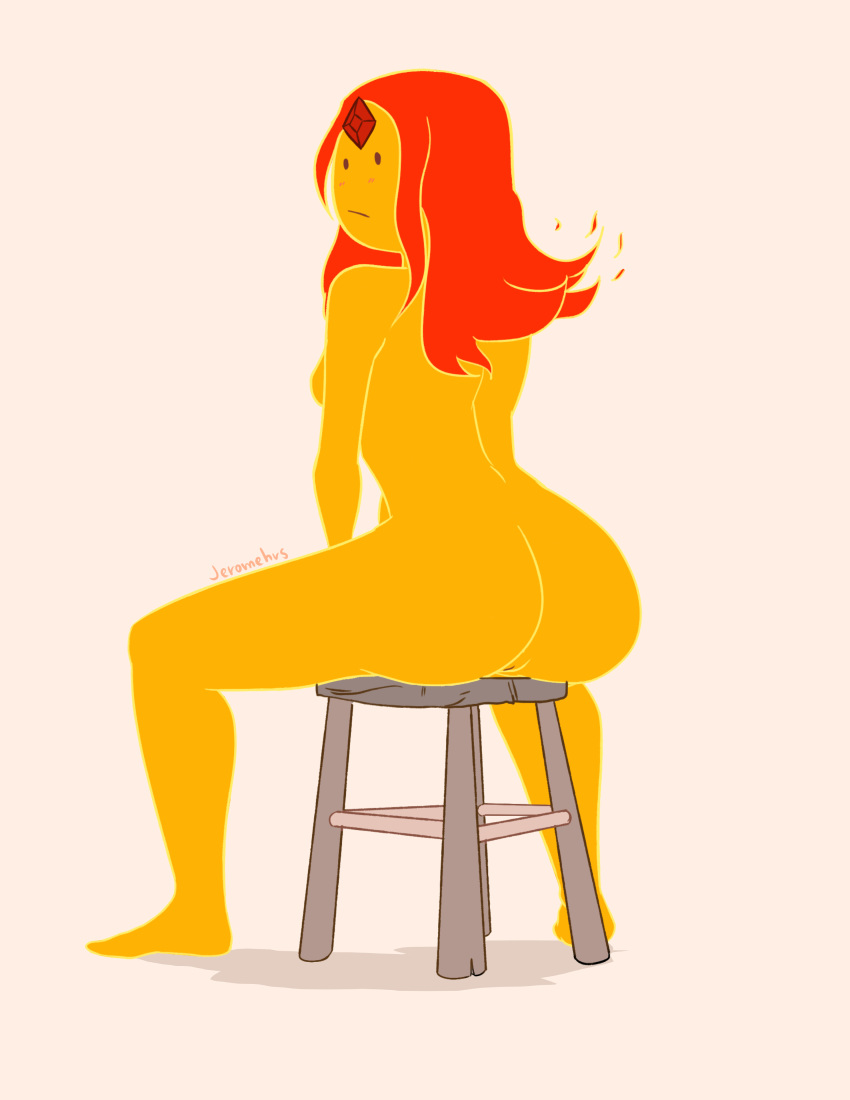 adventure_time ass chair elemental fire_elemental flame_princess jeromehrs jewelry long_hair naked open_legs royalty simple_background sitting white_background