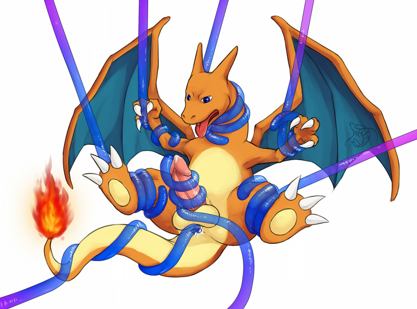 anus charizard color cum ebikyun feral fire front_view insertion male male_only nintendo nude penis pokemon pokemon_(species) tagme tail tail_fire tentacle testicles