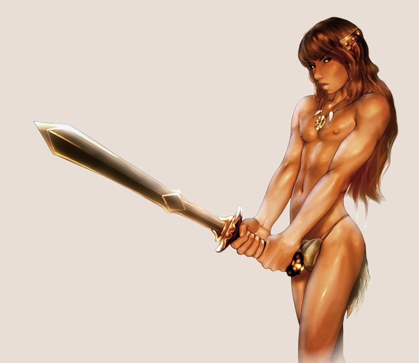 barbarian conan conan_the_barbarian_(series) femboy jahi loincloth male male_only necklace solo sword tagme yuni