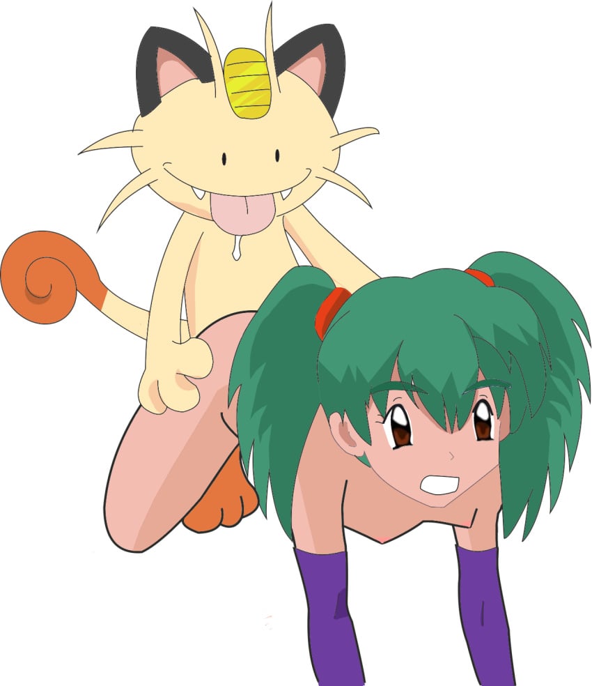 all_fours color ditto duplica_(pokemon) female feral front_view fur human interspecies male meowth pokemon pokemon_(species) pokephilia sex size_difference smile straight tagme