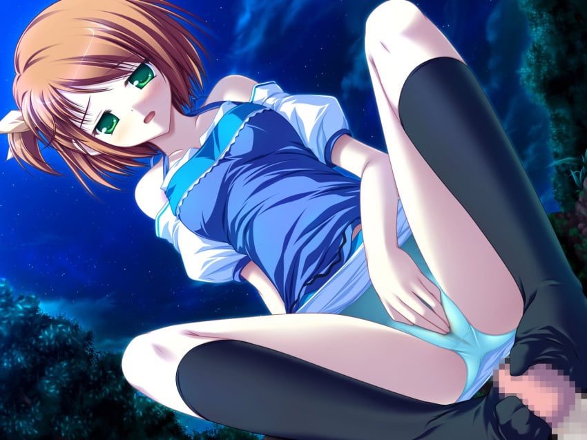 brown_hair censored game_cg green_eyes inakoi midou_chihiro panties penis underwear whirlpool