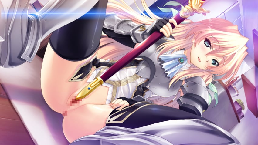 armor blonde_hair censored ermalit_de_blanchefort game_cg long_hair love_2_quad masturbation naruse_hirofumi pussy thighhighs