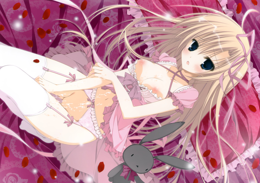 blonde_hair breasts cum garter_belt inugami_kira nipples nopan tagme