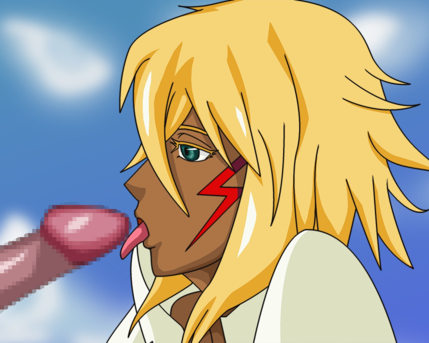 1boy 1girls arrancar bleach blonde_hair censored dark-skinned_female dark_skin espada fellatio female male oral resurreccion sabat_mania tia_harribel tongue