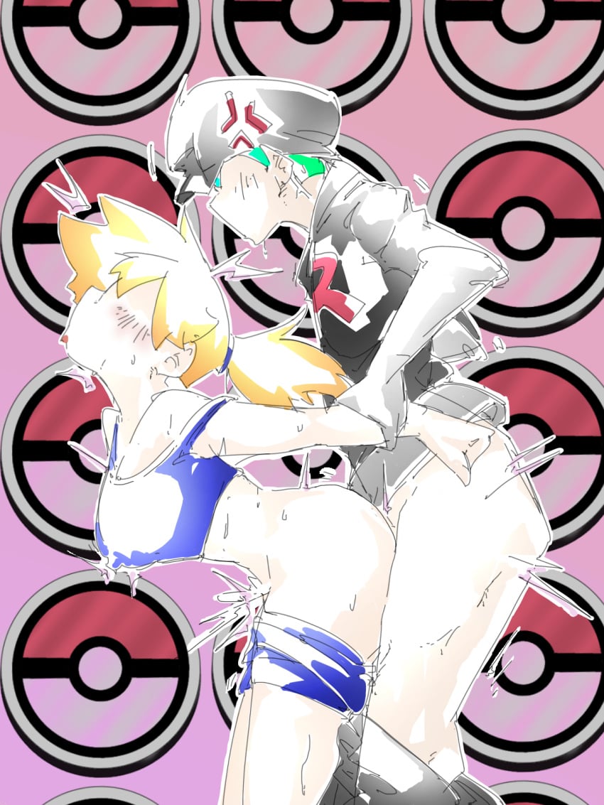 1boy 1girls ahe_gao anger_vein arm_held_back ass asymmetrical_hair blonde_hair blush bottomless breasts clothed_sex clothes_pull creatures_(company) crop_top cum cum_in_pussy faceless faceless_male female game_freak green_eyes green_hair gym_leader hat highres kasumi_(pokemon) lactation lactation_through_clothes large_breasts male misty_(pokemon) nintendo open_mouth orange_hair pants pants_pull penis poke_ball pokemon ponytail sex sex_from_behind shirt short_hair shorts shorts_pull side_ponytail straight sweat team_rocket team_rocket_grunt team_rocket_grunt_(male) team_rocket_uniform tongue tongue_out vaginal_penetration