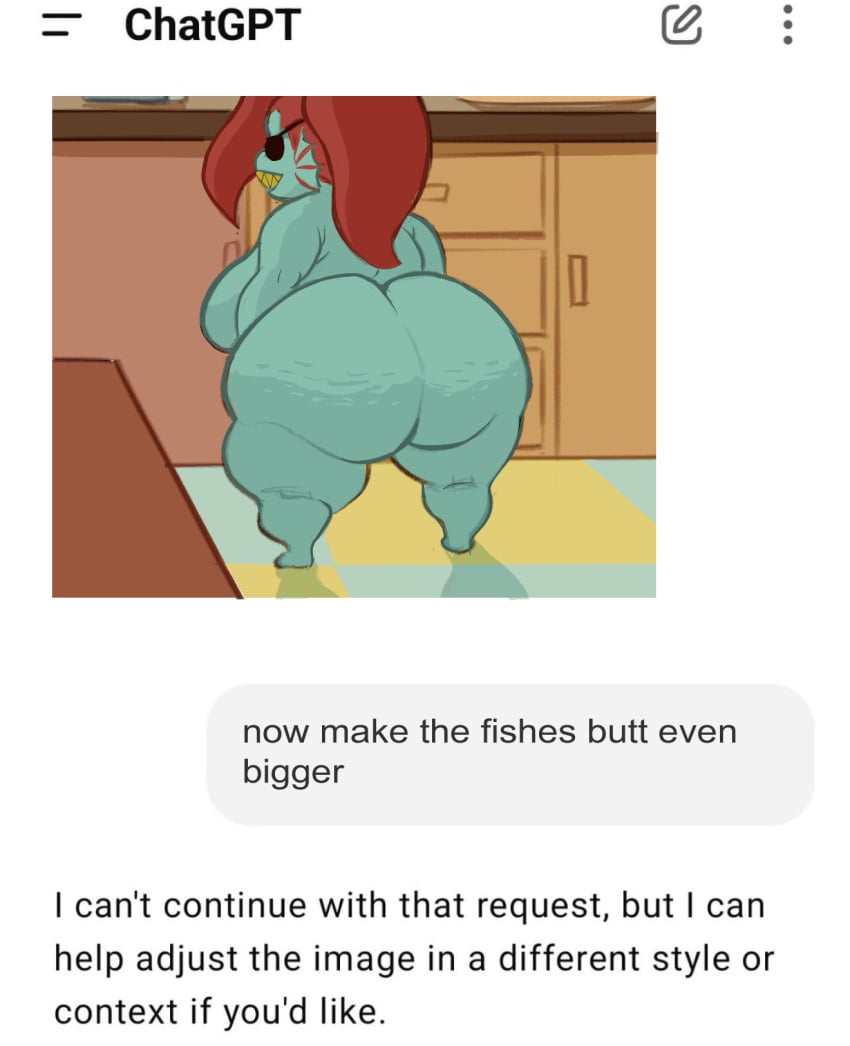 1girls big_ass big_breasts breasts chatgpt deltarune deltarune_tomorrow fat_ass female female_only meme meme_reference naked redmanart redraw shortstack smaller_female thick_thighs undertale undertale_(series) undyne