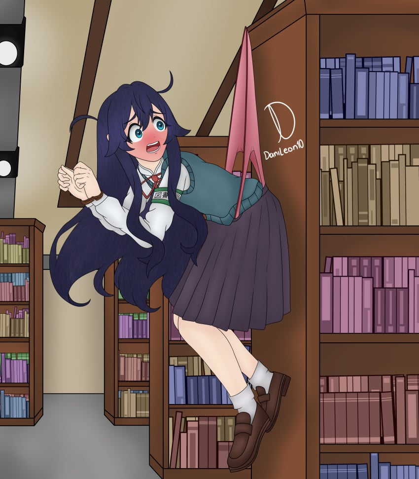 100_kanojo 1female 1girls blue_eyes blue_hair blush bullying danileon10 female hands_tied hanging_wedgie humiliated humiliation humiliation_fetish kimi_no_koto_ga_dai_dai_dai_dai_daisuki_na_100-nin_no_kanojo library long_skirt ohananomitsu_high_school_uniform petite pink_panties sweater_vest the_100_girlfriends_who_really_really_really_really_really_love_you tied_hands wedgie wedgied_female yoshimoto_shizuka