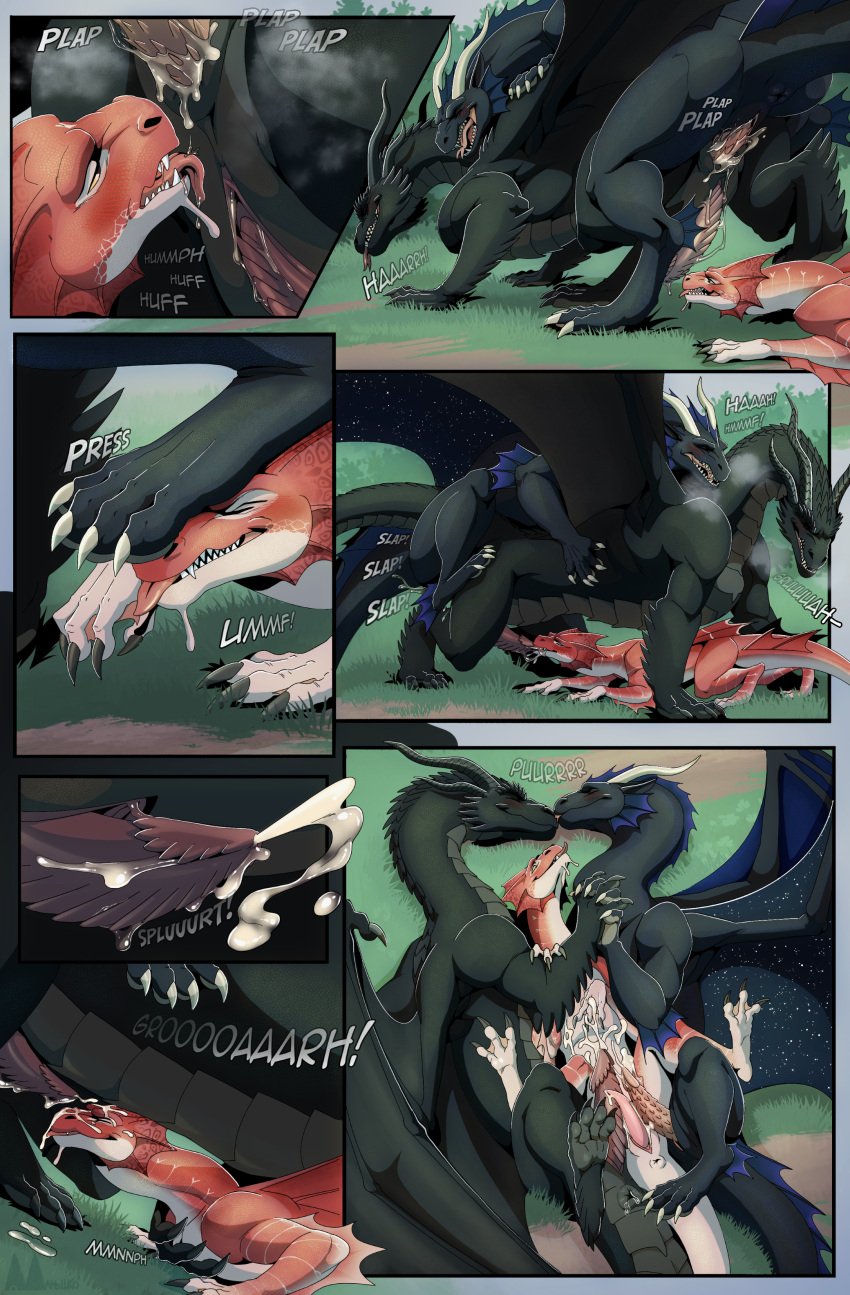 absurd_res anal anal_orgasm anal_sex animal_genitalia anus being_watched bite black_body black_scales blue_frill bodily_fluids breath closed_eyes comic cuddling cum cum_in_ass cum_inside cum_on_partner cum_while_penetrated cumshot dialogue dragon ejaculation erection european_mythology feet feral feral_on_feral feral_penetrated feral_penetrating feral_penetrating_feral foot_on_face frill_(anatomy) genital_fluids genital_slit genitals group hands-free hi_res horn hug kissing licking logo looking_at_another looking_pleasured male male/male male_penetrated male_penetrating male_penetrating_male membrane_(anatomy) membranous_wings molnyshko mythological_creature mythological_scalie mythology neck_bite neck_fin neck_frill onomatopoeia open_mouth oral orgasm outside panting penetration penile penile_penetration penile_spines penis penis_in_ass precum raised_tail red_body red_scales scales scalie sex siranor sound_effects speech_bubble stepping_on_face tail tail_anus text thick_tail tongue tongue_out trio velgaros ventral_scales western_dragon wide_eyed wings zimt_(leafstone)