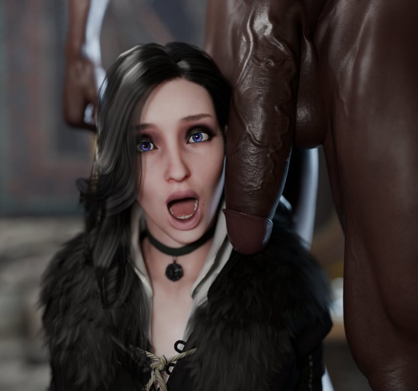1boy 2boys 3d big_penis cock_shock dark-skinned_male dark_skin derpderp female interracial looking_at_viewer male the_witcher_(series) yennefer