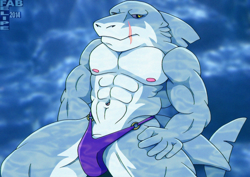 2014 5_fingers abs anthro biceps blue_body blue_scales briefs briefs_only bulge clothed clothing digital_drawing_(artwork) digital_media_(artwork) dorsal_fin fabfelipe facial_scar fin fingers fish gills hand_on_leg hand_on_own_leg hand_on_own_thigh hand_on_thigh male marine mouth_closed multicolored_body multicolored_scales muscular muscular_anthro muscular_male navel nipples notched_fin notched_tail pink_nipples purple_briefs purple_clothing purple_underwear scales scar shark solo topless topless_anthro topless_male two_tone_body two_tone_scales underwater underwear underwear_only water white_body white_scales yellow_eyes