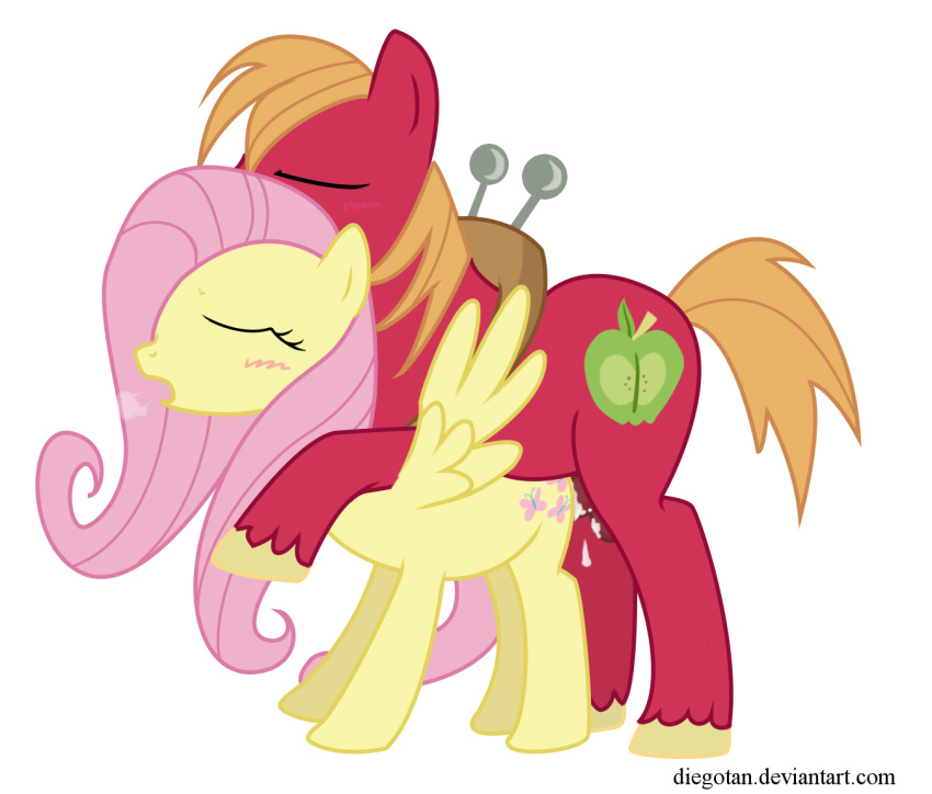 balls big_macintosh_(mlp) blush closed_eyes collar cum diegotan equine fluttershy_(mlp) friendship_is_magic horse horsecock my_little_pony orgasm pegasus penis pony straight_hair wing_boner wings