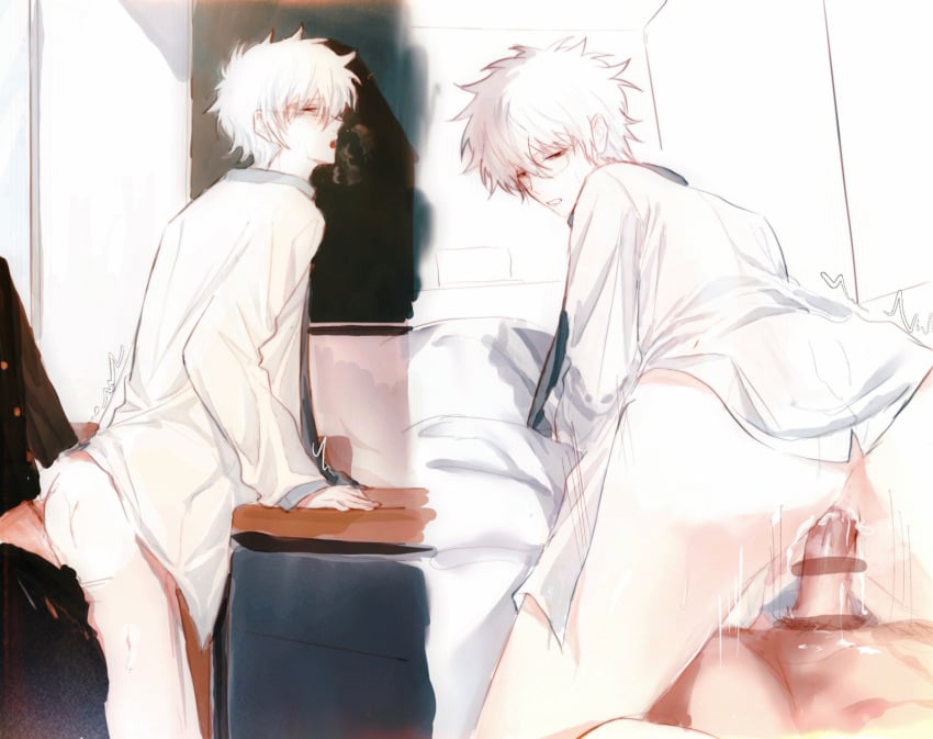 0a_bohr 1cuntboy bar_censor bottomless class_3-z classroom cuntboy cuntboy/male cuntboysub from_behind gakuran gintama gintoki_sakata glasses intersex labcoat male_on_cuntboy maledom multiple_scenes official_alternate_costume pale-skinned_cuntboy pale_skin penis reverse_cowgirl_position teacher teacher_and_student vaginal_penetration white_hair