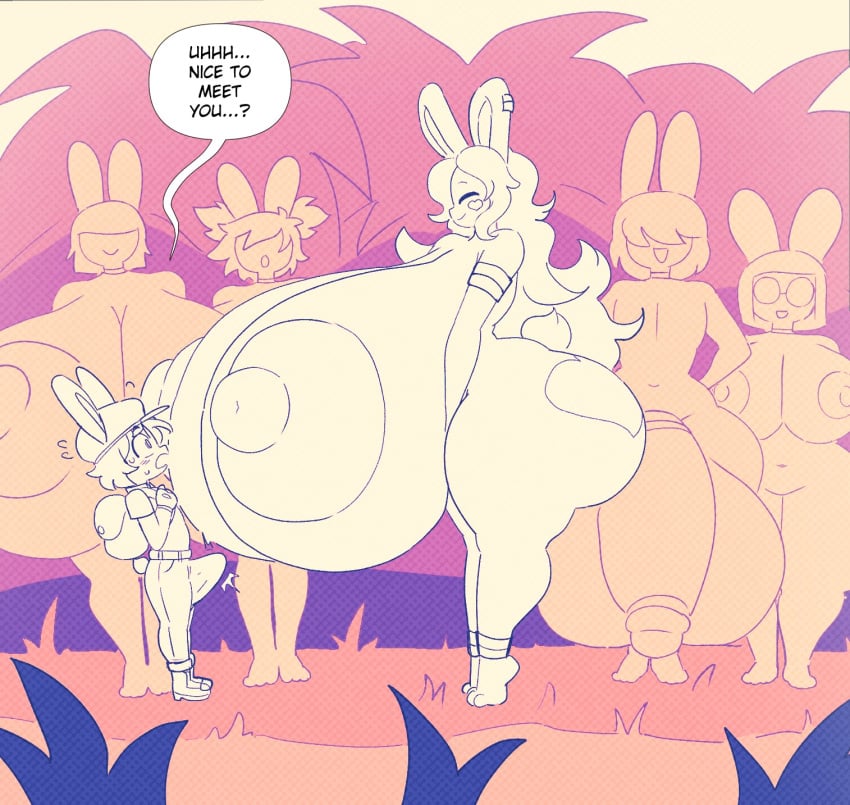 angstrom anthro boner boner_in_pants bunny_boy bunny_girl ear_piercing huge_balls huge_breasts huge_cock hyper hyper_balls hyper_breasts hyper_penis marco_(angstrom) size_difference tropical