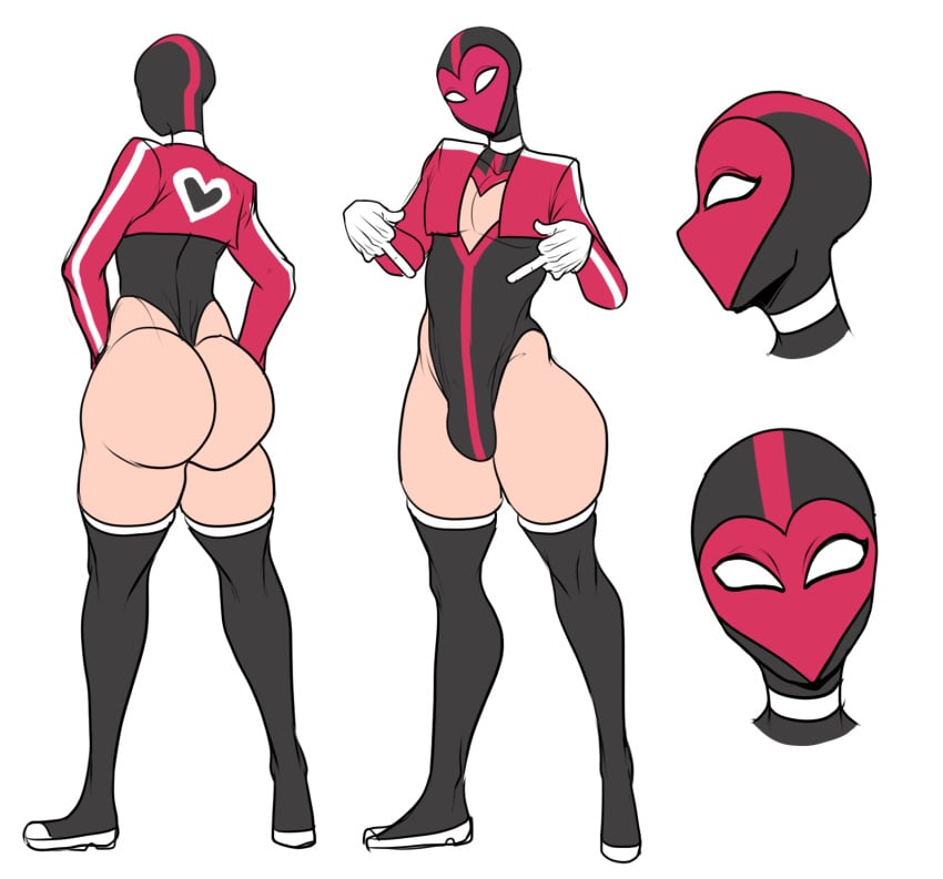 1boy 2d anti_hero ass balls_bulge big_ass big_thighs black_clothing boots bulge bulge_through_clothing character_sheet detnox femboy femboy_only feminine_male gloves heart heart_symbol heartbeat_(detnox) huge_ass huge_thighs legwear leotard light-skinned_male light_skin male male_only mask masked_male middle_finger original penis penis_bulge red_clothing solo thigh_boots