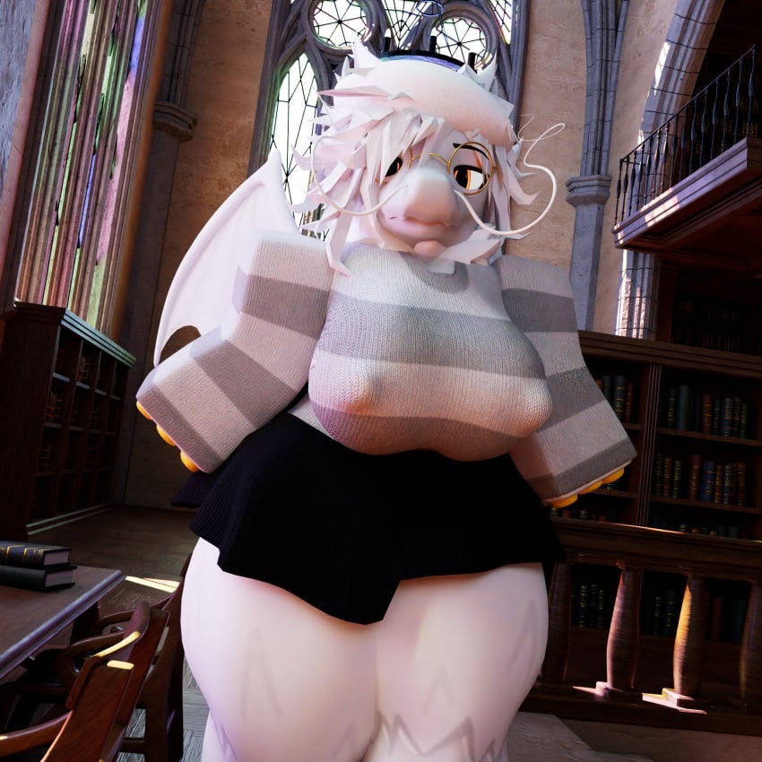 1girls 3d 3d_(artwork) 3d_model 3d_render background big_breasts breasts breasts clothed clothed_female dragon dragon_girl female female female_focus female_only furry furry_only glasses hair_covering_eye large_breasts large_nipples long_sleeves looking_at_viewer nearlyepoint nipples nipples_visible_through_clothing orange_eyes pawpads paws roblox robloxian short_skirt skirt striped_clothing sweater thick_thighs thighs white_fur white_hair