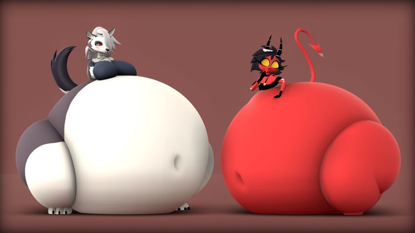 16:9 2021 3_toes 3d_(artwork) admiring_self anthro ass belly belly_on_ground big_belly big_breasts black_hair blush bottom_heavy bottomless bottomless_female breasts canid canid_demon canine clothed clothing crossed_arms demon digital_media_(artwork) duo embarrassed feet female fur hair hellhound helluva_boss hi_res horn huge_belly hyper hyper_belly hyper_pear imp looking_away loona_(aeridiccore) loona_(helluva_boss) mammal millie_(helluva_boss) monobutt multicolored_body multicolored_fur mythological_canine mythological_creature mythology navel not_person420 overweight overweight_female pear-shaped_figure red_background red_body red_eyes simple_background smile tail thick_thighs toes white_body white_fur white_hair wide_hips widescreen yellow_eyes