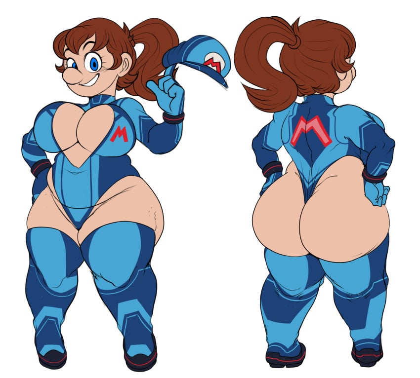 1girls alternate_costume alternate_version_available big_ass big_breasts big_nose blue_eyes brown_hair character_sheet chubby chubby_female detnox female_focus genderswap_(mtf) gloves hat huge_ass huge_breasts light-skinned_female light_skin maria_(detnox) mariette mario_(series) mega_man_(cosplay) pose posing rule_63 rule_63 smile smiling smiling_at_viewer solo solo_female solo_focus super_mario_bros.