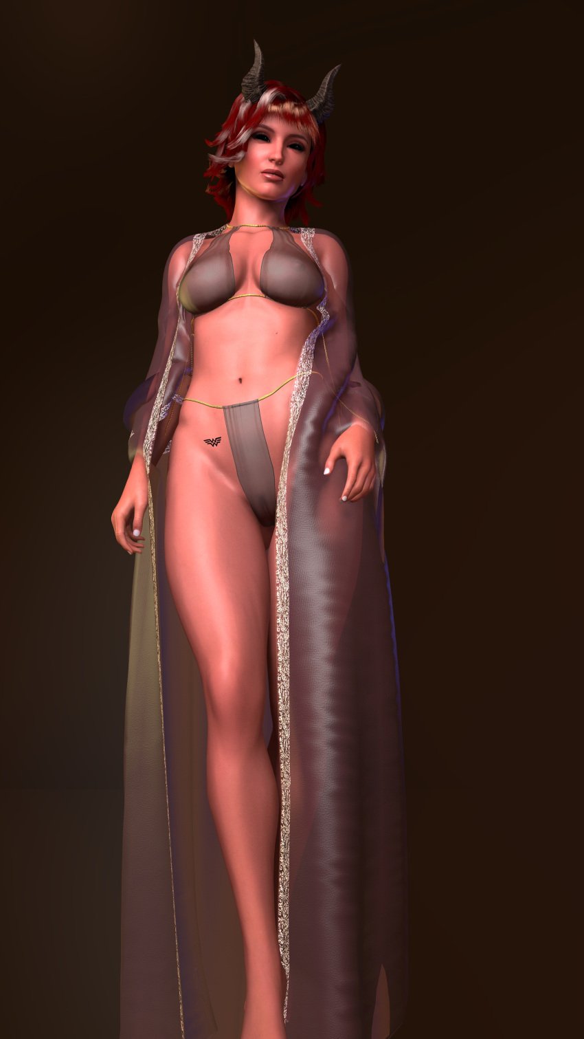 breasts breasts busty dungeons_and_dragons horns nixie_(1_for_all) robe see-through solo_female tiefling