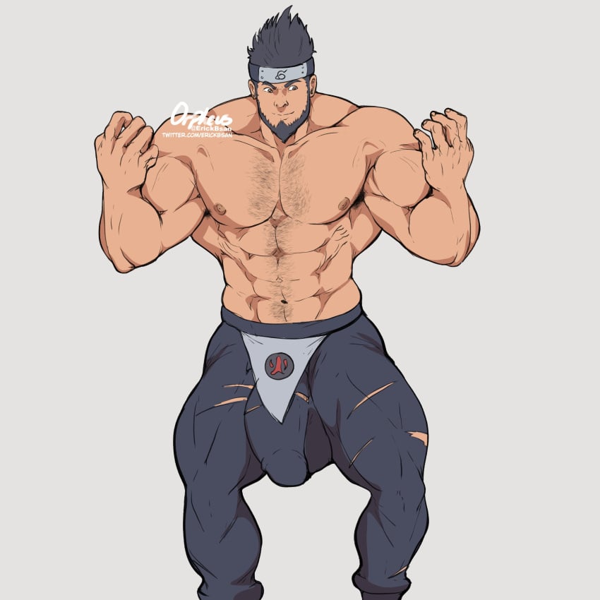 balls bara beard big_bulge bulge erickbsan facial_hair flaccid headband male male_only muscles muscular naruto penis sarutobi_asuma solo solo_male