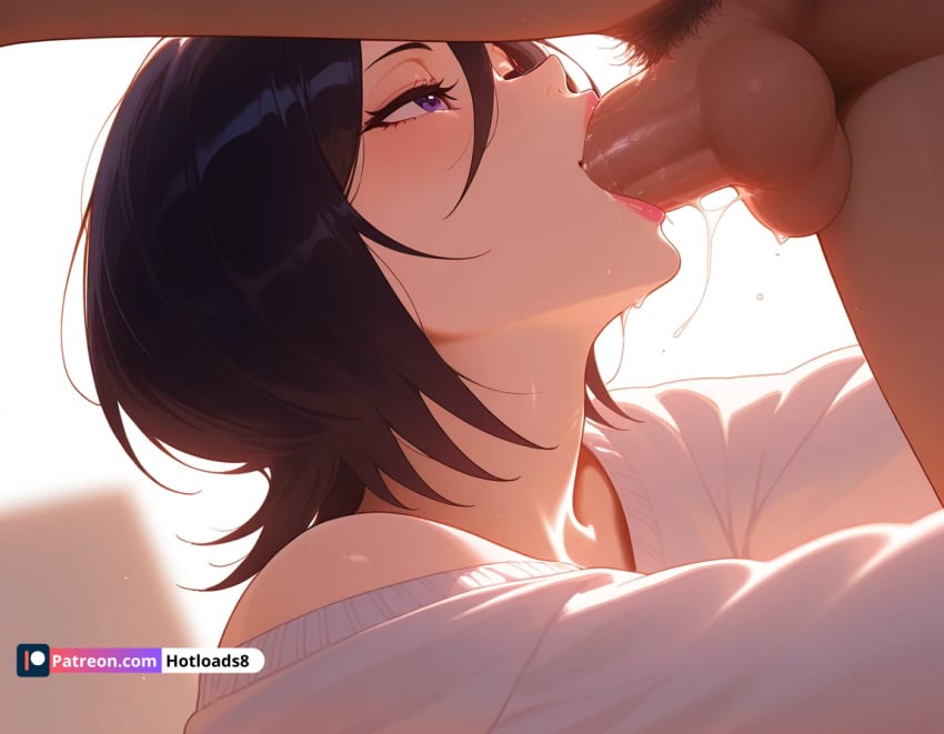 ai_generated bleach blowjob deepthroat female female_focus hotload-8 kuchiki_rukia oral patreon saliva_drip waifu_diffusion