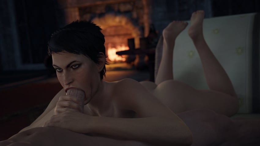 1girls 3d ass blowjob bluelight cassandra_pentaghast dragon_age dragon_age_inquisition feet fellatio nude oral penis scar short_hair soles straight the_pose