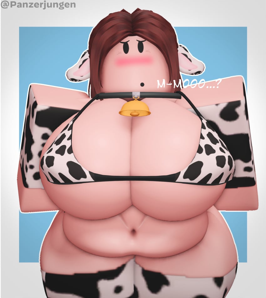 1girls 2025 3d belly big_breasts bikini blush breasts breasts_bigger_than_head brown_hair choker chubby clothed clothing collar cow_bell cow_bikini cow_ears cow_print curvaceous curvy dialogue embarrassed english_text fat fat_ass female female_only gigantic_breasts huge_breasts light_skin massive_breasts mature mature_female micro_bikini milf mooing overweight panzerjungen paula_sommer roblox robloxian simple_background solo solo_female text thick thick_thighs thighhighs thighs thong twitter_username voluptuous wide_hips