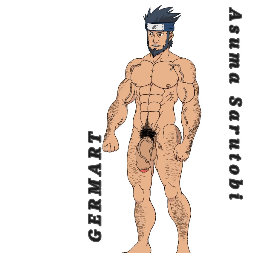 balls bara beard facial_hair flaccid germart headband male male_only muscles muscular naruto nude penis sarutobi_asuma solo solo_male