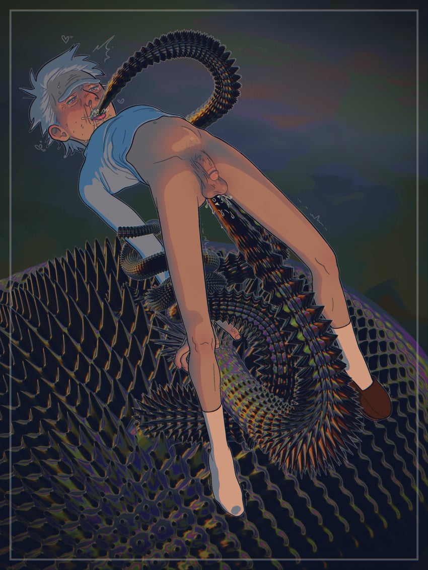 1boy emetofiles grey_hair male male_only no_pants older_male rick_and_morty rick_sanchez tentacle tentacle_in_ass