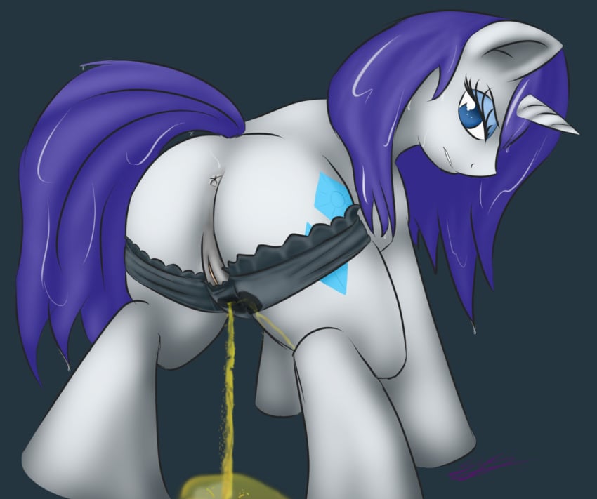 anus ass blue_eyes cutie_mark edit equine female friendship_is_magic hair horn horse long_hair looking_at_viewer looking_back my_little_pony panties peeing peeing_self pissing pony presenting purple_hair pussy rarity_(mlp) smooth_skin solo spreading synad tail underwear urine wet what