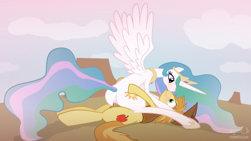 alicorn braeburn_(mlp) cutie_mark earth_pony equine female friendship_is_magic fur horn male mane my_little_pony penetration pony princess_celestia_(mlp) smooth_skin straight syoee_b tail vaginal_penetration wings