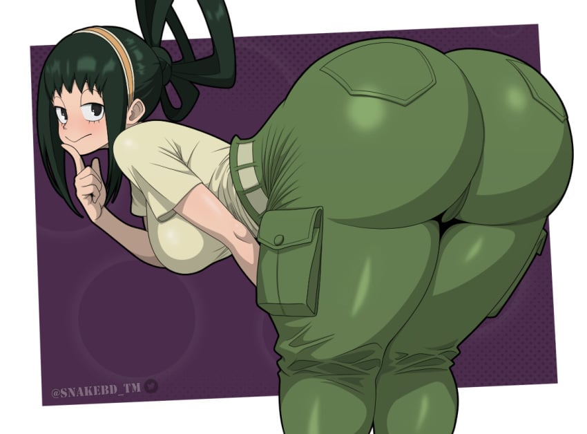 adult_tsuyu arched_back ass_bigger_than_head ass_focus bedroom_eyes bending_forward bending_over big_ass boku_no_hero_academia bottom_heavy breasts butt_cheeks cargo_pants green_hair my_hero_academia post-timeskip seductive seductive_look seductive_smile snakebd thick_thighs tied_hair tight_clothing tsuyu_asui voluptuous voluptuous_female wide_hips
