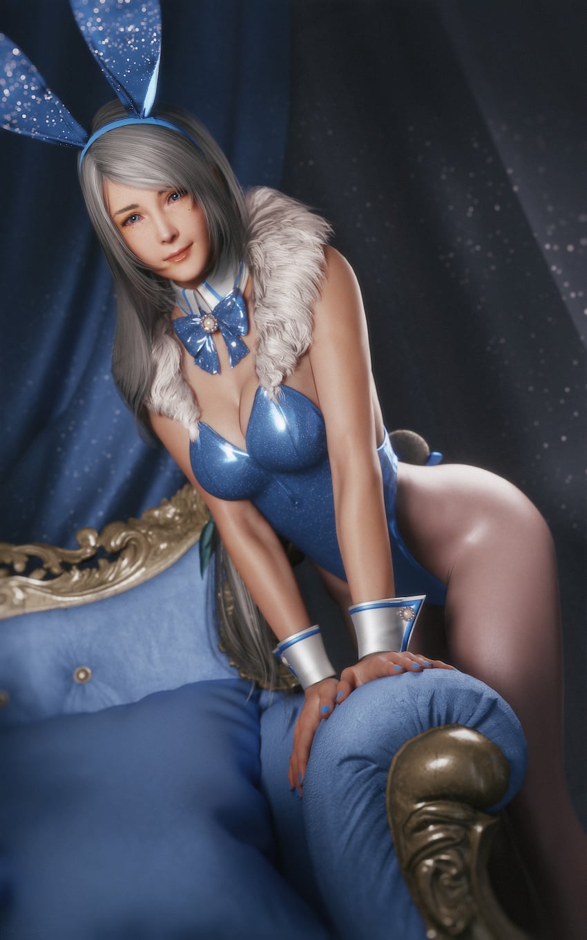 1girl 1girls 3d 3d_(artwork) bare_legs bunny_ears bunny_girl bunnysuit crown easter female final_fantasy final_fantasy_xvi jill_warrick legs lingerie ria-neearts silver_hair sitting solo solo_female square_enix thighs thighs_waist waist
