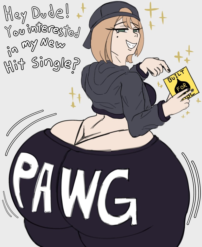 ass ass_cleavage ass_crack big_ass bottomwear bottomwear_halfway_down butt_cleavage butt_crack huge_ass massive_ass queen_of_spades raceplay sarah_stacy_(dotodonoto) text thong umikonari wide_hips