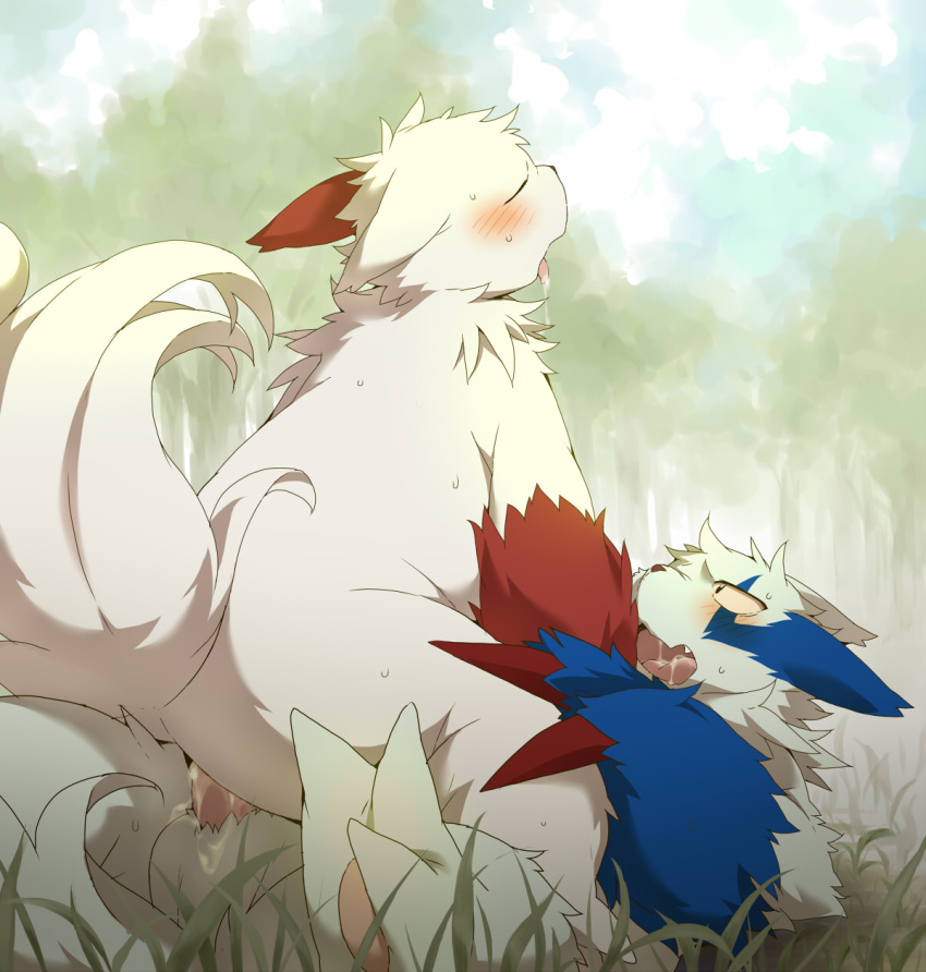 alternate_color anal anal_sex anthro blush chubby cowgirl_position drooling furry gay grass hindpaw konbu male nintendo no_humans paws penetration pokemon pokemon_(species) saliva shiny_pokemon shiny_zangoose sweat tongue zangoose