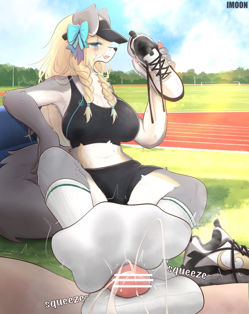 anthro asymmetrical_footwear barefoot blonde_hair blue_eyes blue_sky blush bodily_fluids bow_ribbon breasts canid canine canis claws clothing cloud cum cum_on_clothing cum_on_feet cum_on_footwear cum_on_socks dirty dirty_clothing dirty_socks duo feet female first_person_view foot_fetish foot_focus foot_play footjob footwear genital_fluids genitals grass hair hi_res human human_on_anthro human_pov interspecies male male/female mammal musk musky_feet nails pawpads paws penis plant plantigrade sex shoes sky smelly smelly_feet smelly_socks sock_fetish sockjob socks soles steamy_feet sweat sweaty_feet tail toes two-footed_footjob white_clothing white_footwear white_socks wolf yimoon640