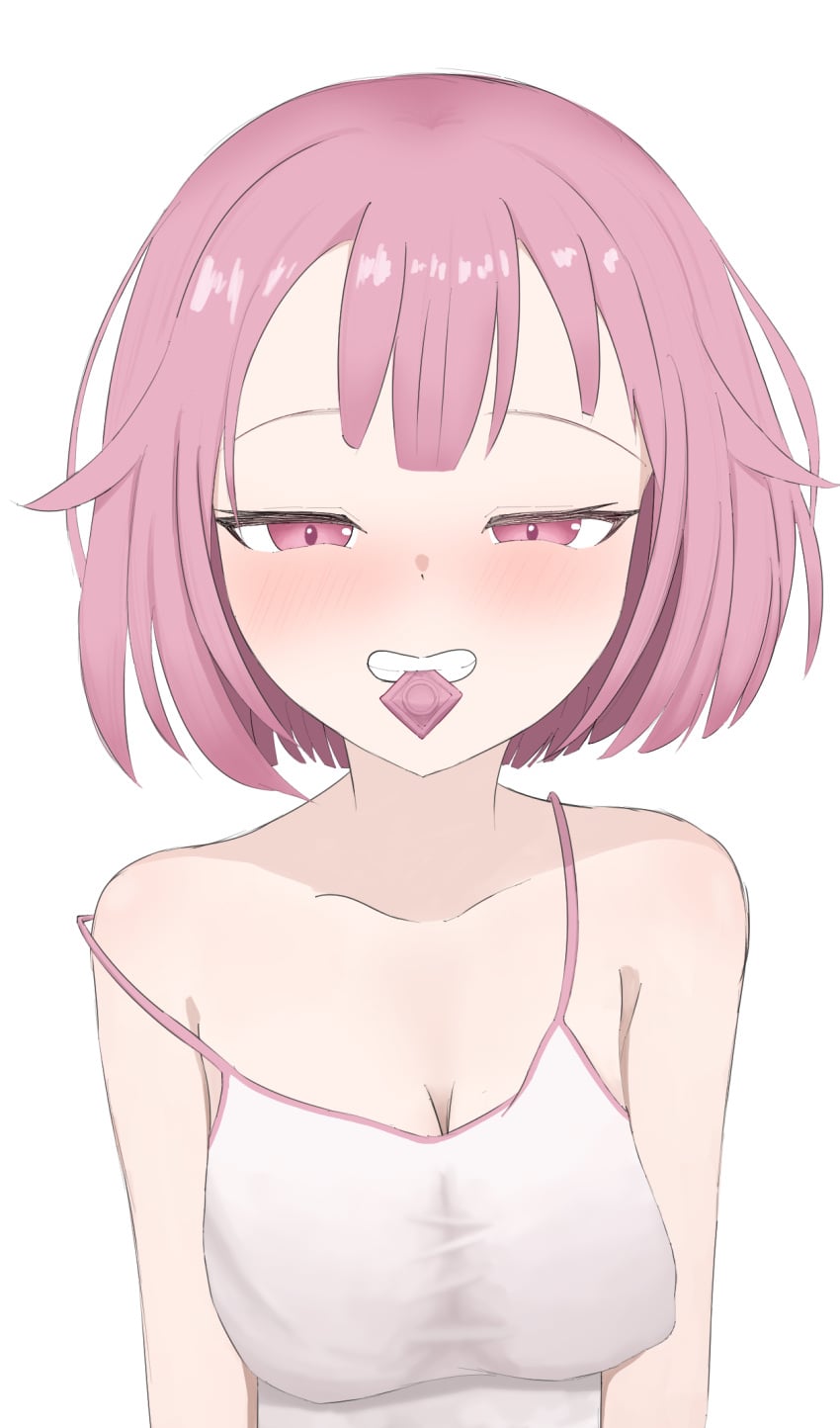 1girls big_breasts blush breasts condom condom_in_mouth female looking_at_viewer ootori_emu pink_eyes pink_hair project_sekai