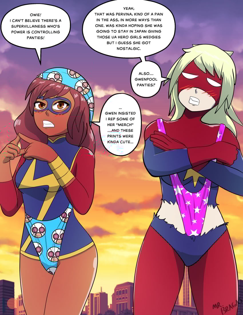 captain_marvel carol_danvers kamala_khan marvel mrbragas ms._marvel print_panties underwear wedgie